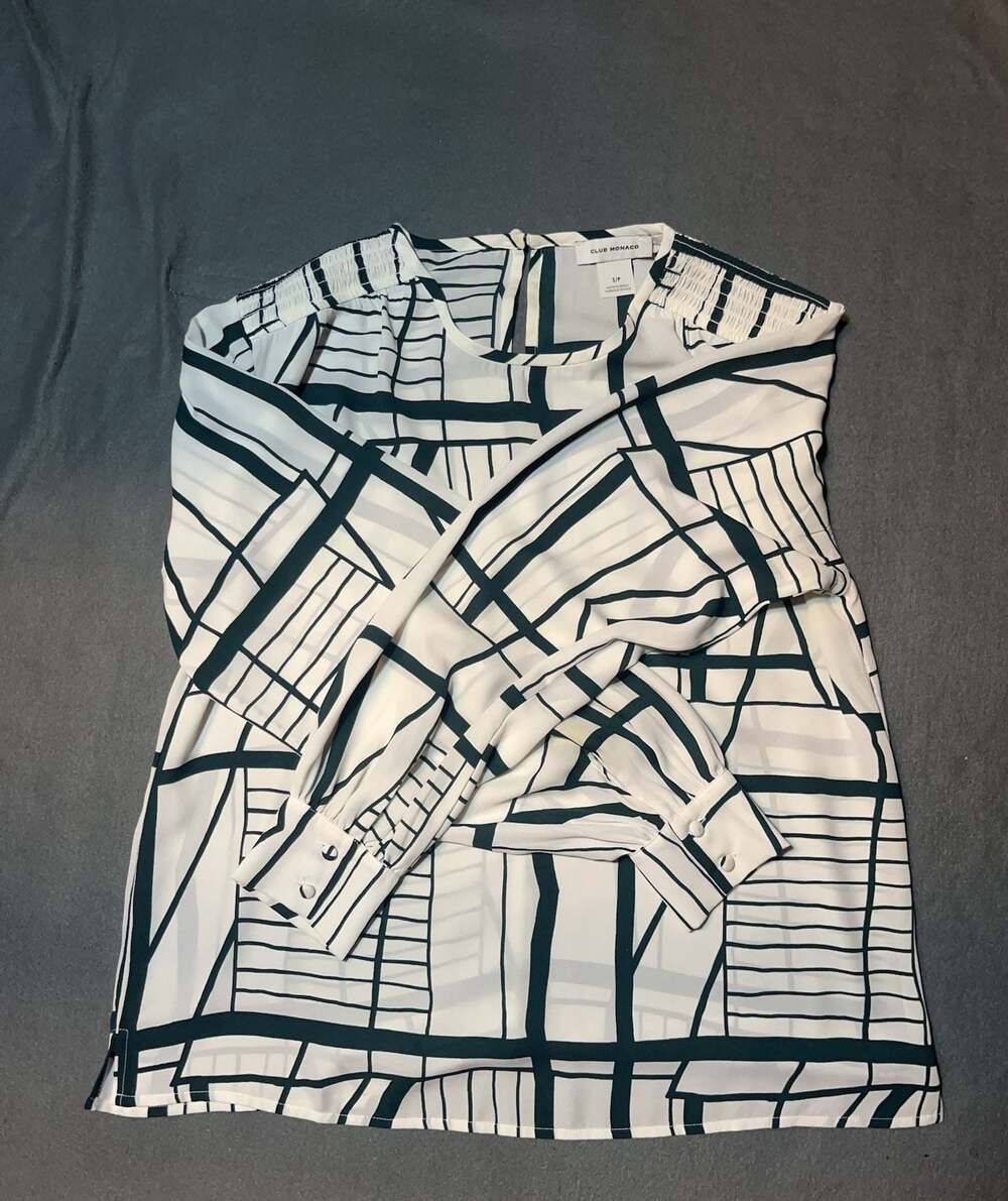 Club Monaco Geometric Print Long Sleeve Blouse Size S/P - Picture 5 of 9